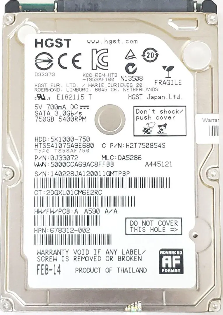 Жесткий диск Hitachi Travelstar 5K1000 750GB (HTS541075A9E680)