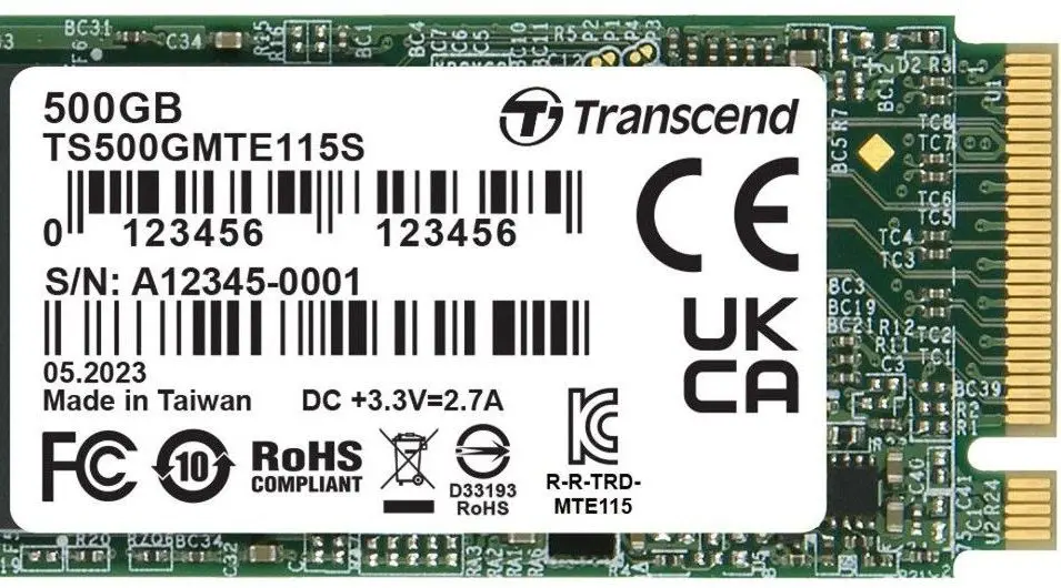 Твердотельный накопитель Transcend 115S PCIe Gen3 x4 M.2 2280 500GB (TS500GMTE115S)