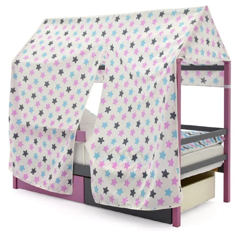 Acoperiș textil pentru pat-casuta Бельмарко Svogen Zvezdy (Graphite/Lavender/Turquoise)