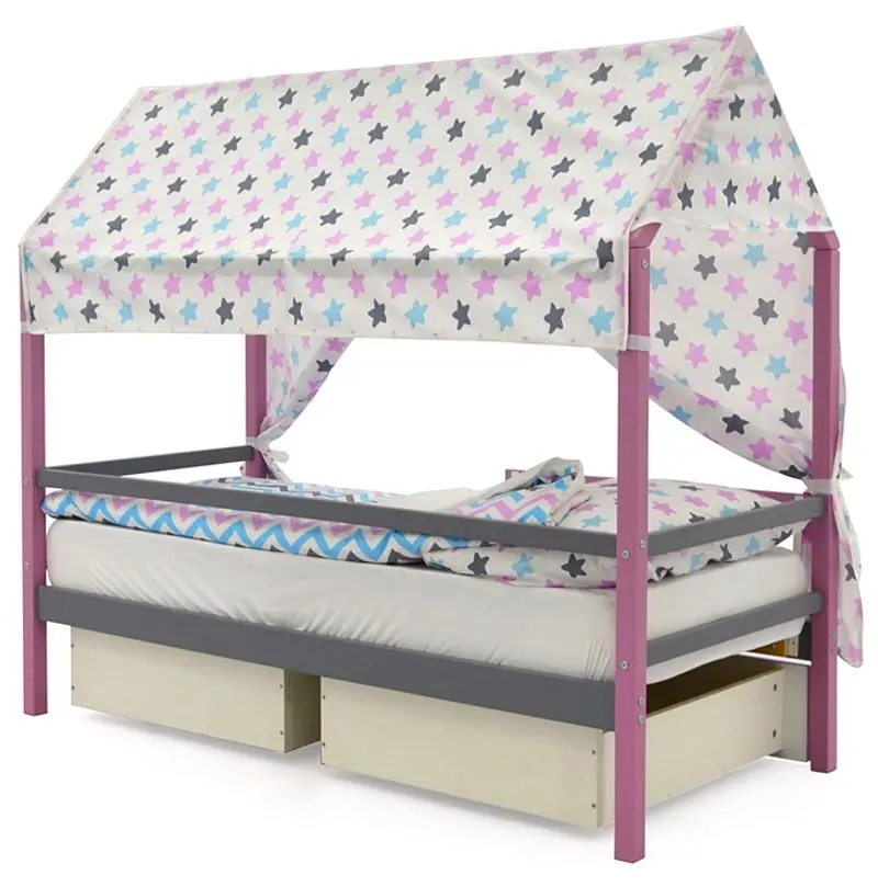 Acoperiș textil pentru pat-casuta Бельмарко Svogen Zvezdy (Graphite/Lavender/Turquoise)