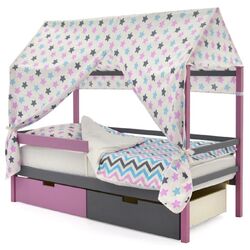 Acoperiș textil pentru pat-casuta Бельмарко Svogen Zvezdy (Graphite/Lavender/Turquoise)