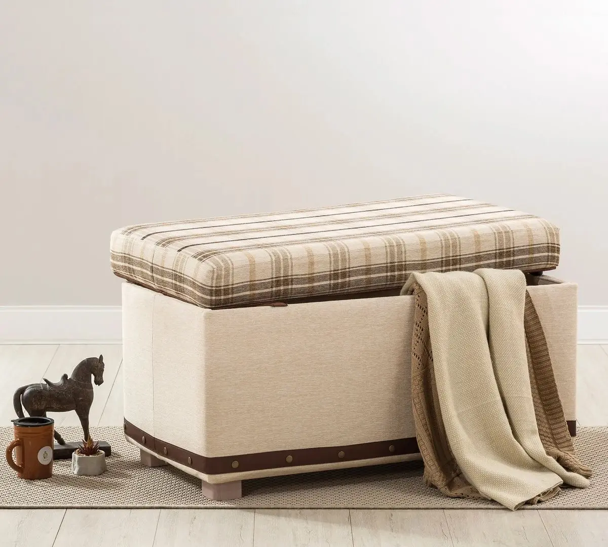 Puf Cilek Ottoman Plaid (Beige/Brown) - 3