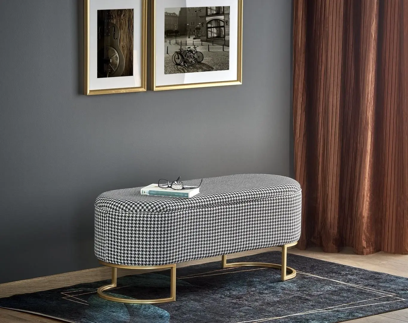 Bancheta Halmar Harmony (Black/White/Gold)