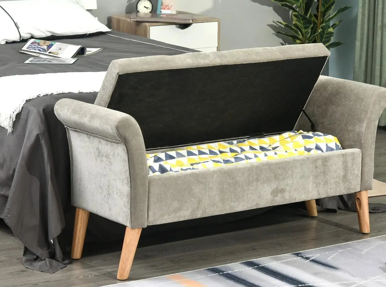 Bancheta Homcom 831-300 136x62x45 cm (Light Grey/Oak)