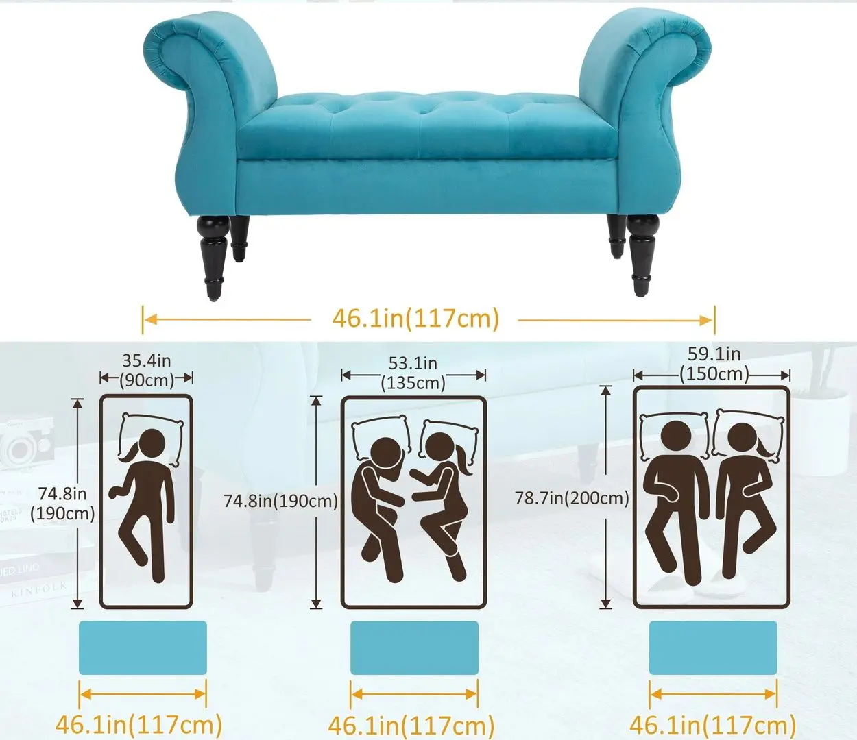 Банкетка Homcom 831-305V01 58x40x117 cm (Light Blue/Brown)