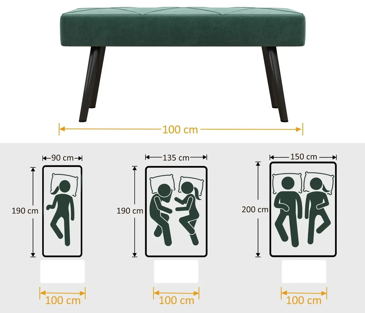 Bancheta Homcom 831-691V00GN 100x36x45 cm (Green/Black)