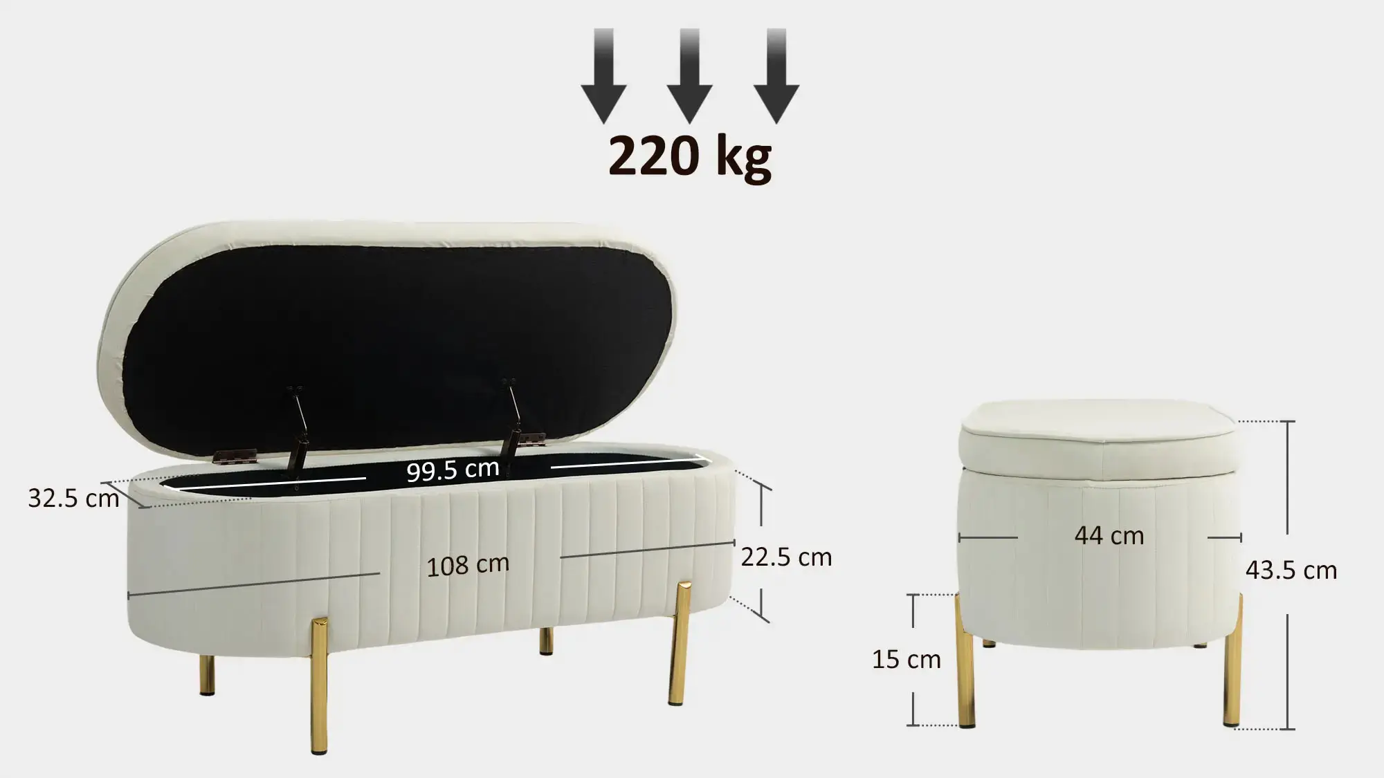 Bancheta Homcom 831-930V00CW (Cream White) - 5