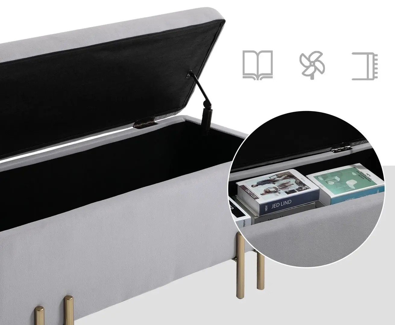 Банкетка Homcom 838-024GY 100x40x42 cm (Light Grey/Gold)