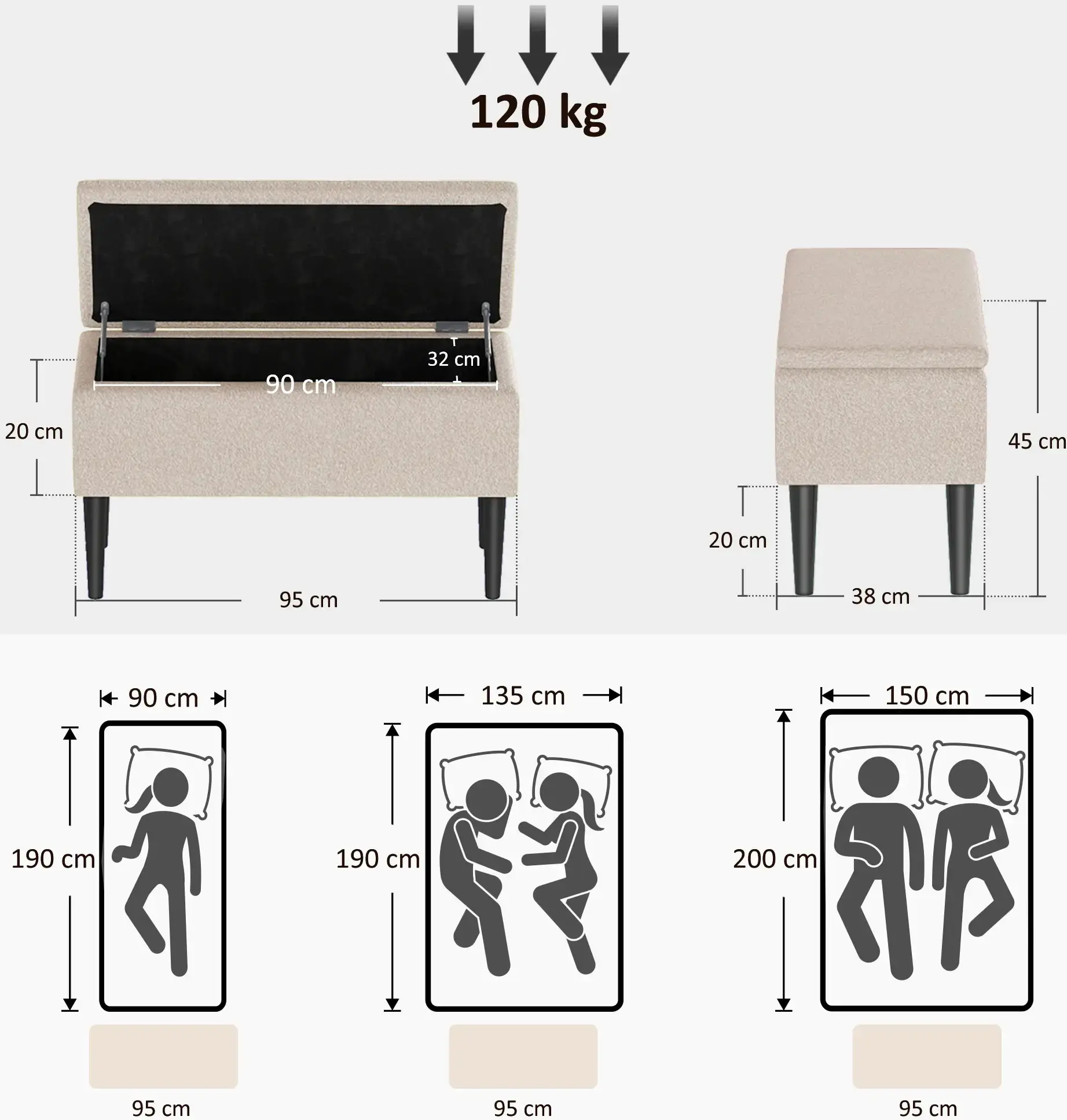 Bancheta Homcom 838-417V00CW (Beige/Black) - 6
