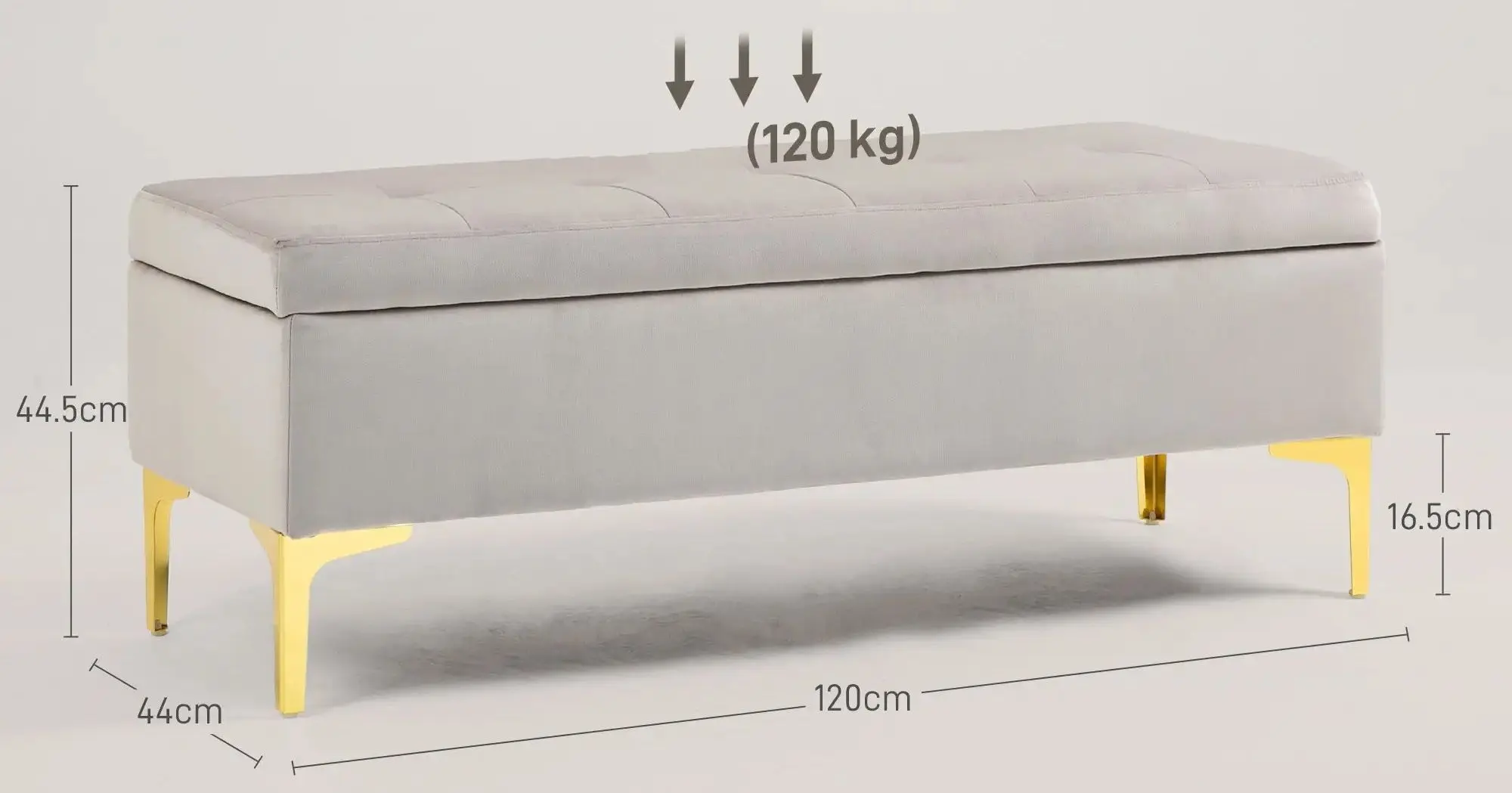 Bancheta Homcom 838-449V01LG 120x44x44 cm (Light Grey/Gold)