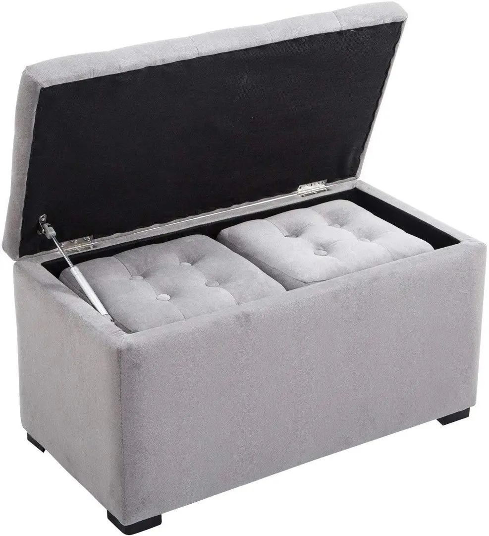 Set bancheta + 2 pufuri Homcom 833-160GY 75x40x42 cm (Pearl Grey)