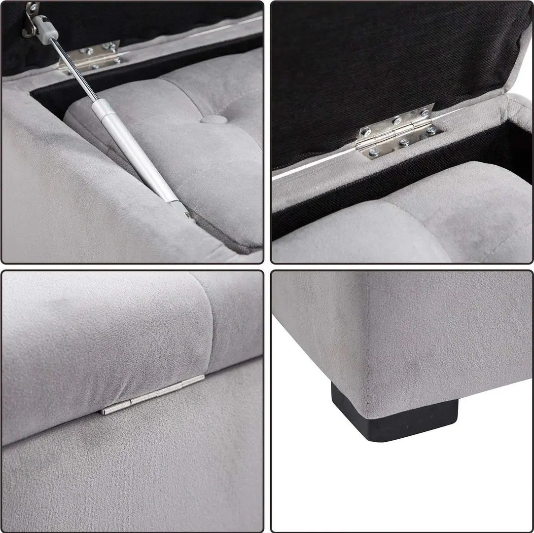 Set bancheta + 2 pufuri Homcom 833-160GY 75x40x42 cm (Pearl Grey)