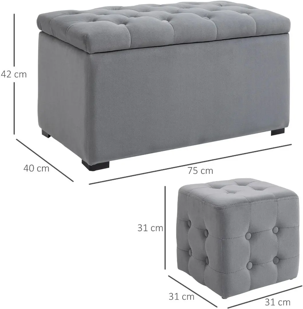 Set bancheta + 2 pufuri Homcom 833-160GY 75x40x42 cm (Pearl Grey)