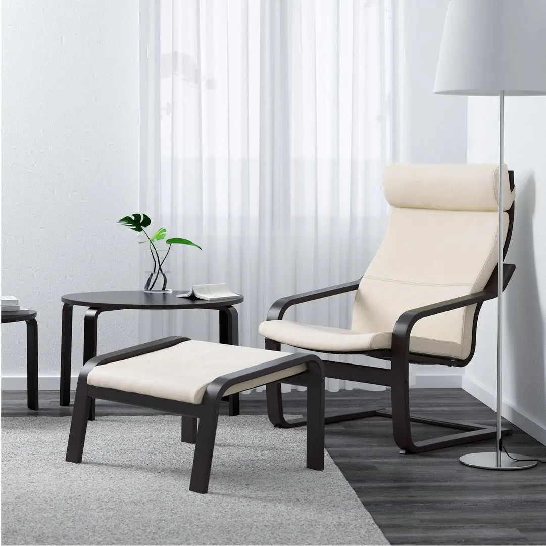 Пуф Ikea Poang (Черно-коричневый/Глосе Белый С Оттенком)