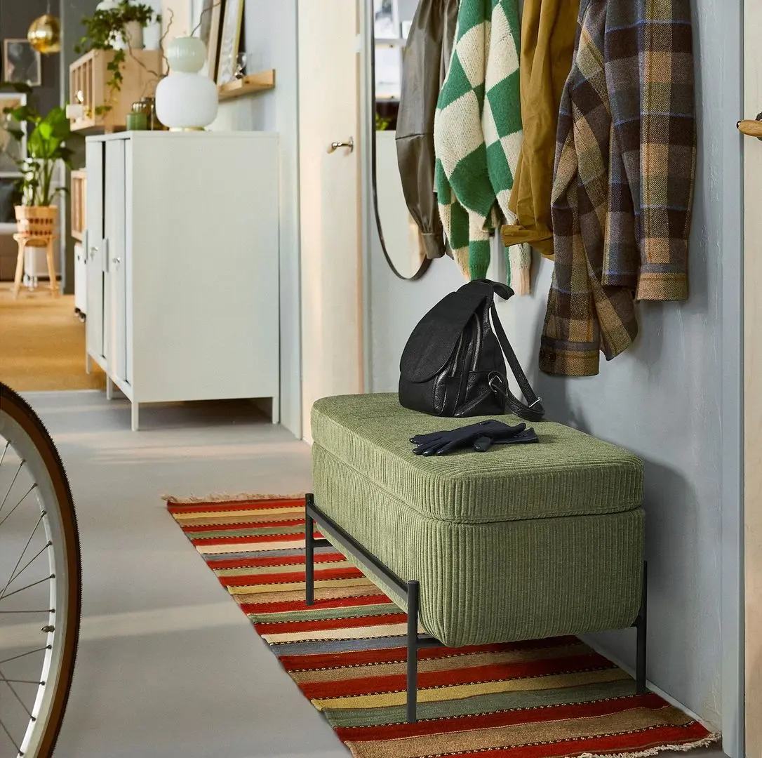 Bancheta Ikea Valtorp/Samsala cu depozitare 103cm (Galben-verde inchis)