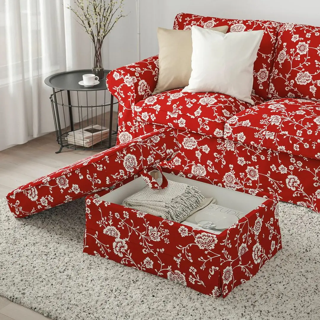 Puf Ikea Ektorp (Virestad Rosu/Alb)