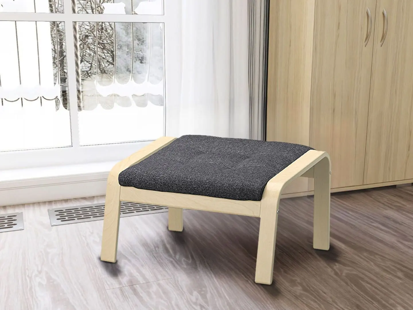 Puf Ikea Poang (Furnir Mesteacăn/Gunnared Gri Inchis)