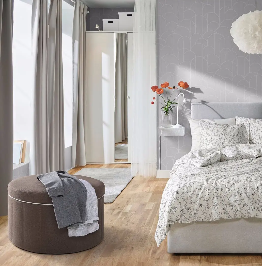 Puf Ikea Sidsjo/Gransel cu depozitare (Gri-Maro)