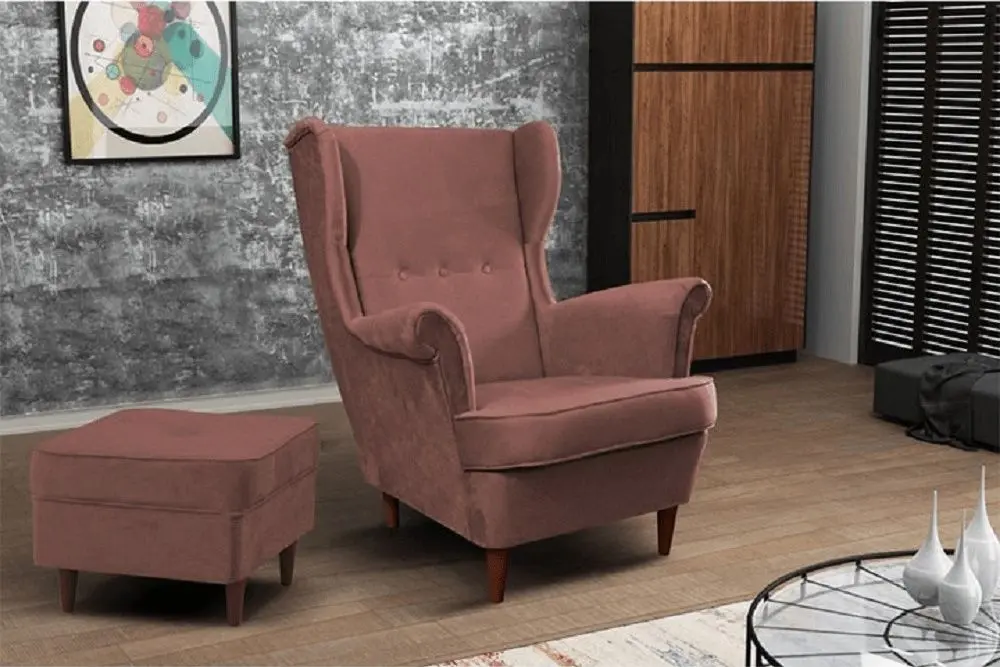 Puf Tempo Kondela Rufino 3 (Antique Pink/Walnut)