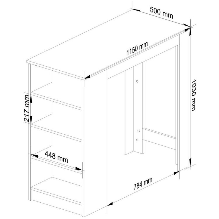 Masa de bar Akord 115х50х103 cu rafturi (White/Sonoma Oak)