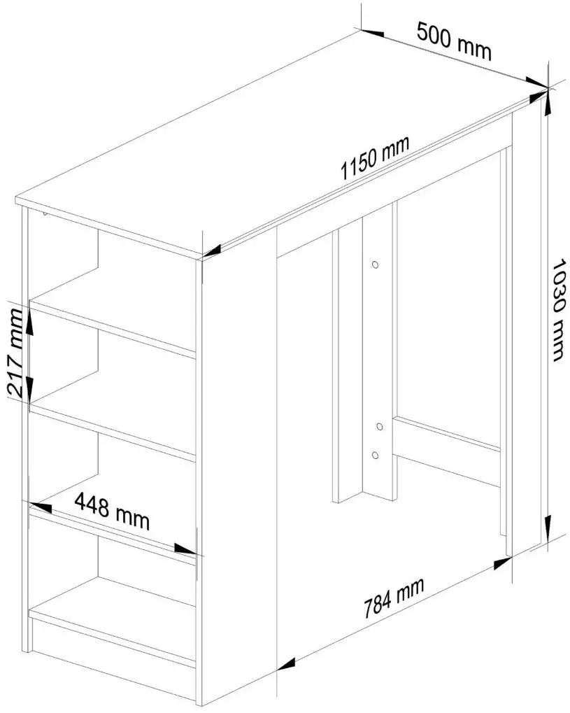 Masa de bar Akord 115х50х103 cu rafturi (White/Sonoma Oak)