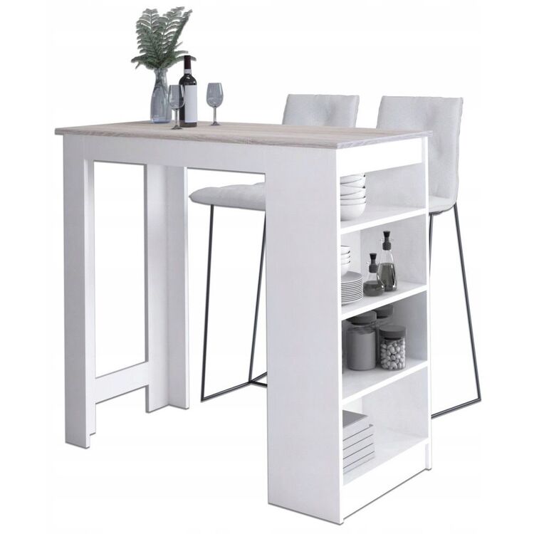 Masa de bar Akord 115х50х103 cu rafturi (White/Sonoma Oak)