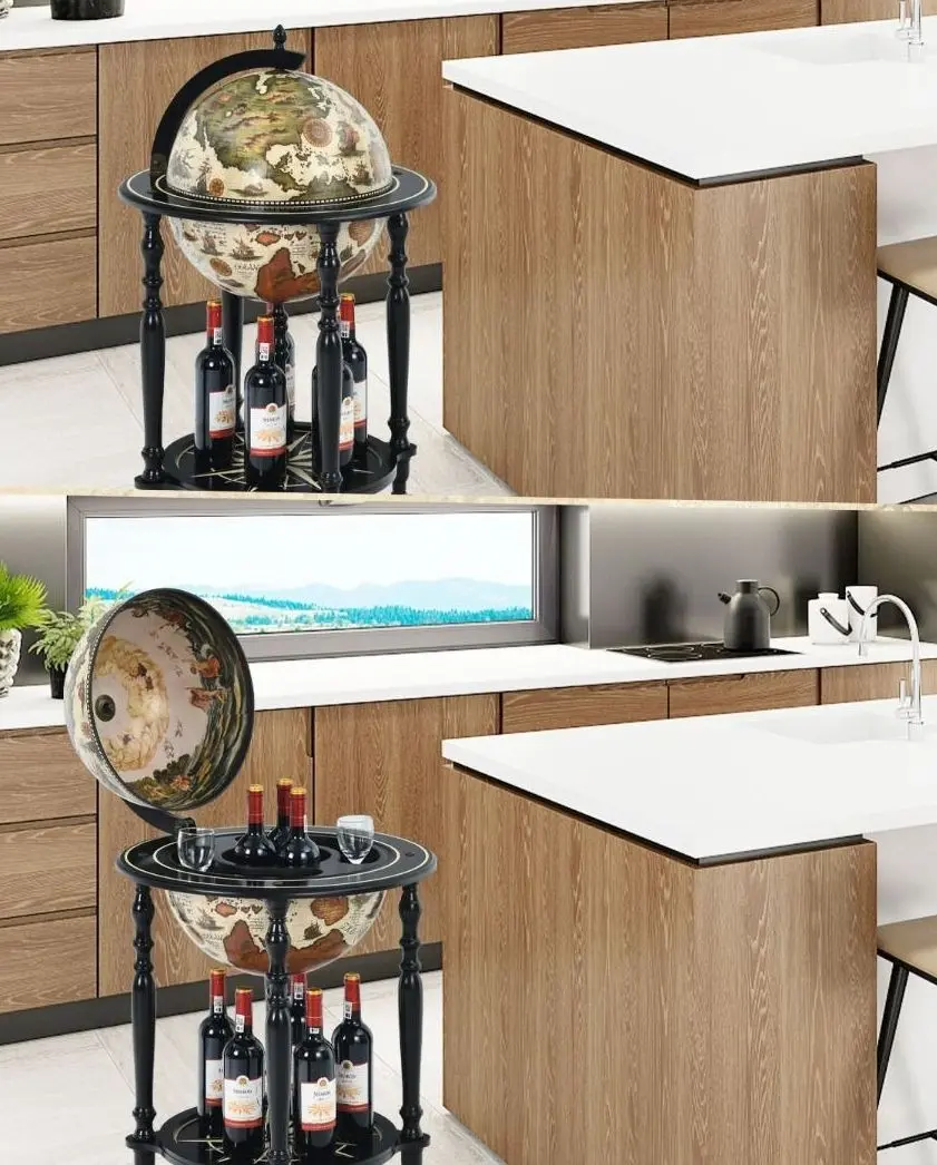 Барный сервировочный стол Costway JV10057 (Black/Beige) - 4