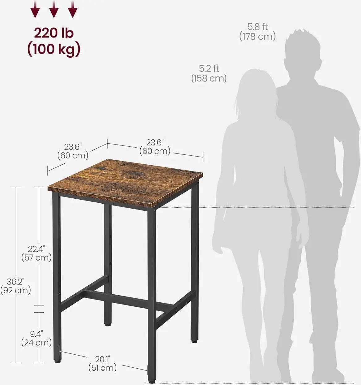 Masa de bar Vasagle LBT25X (Rustic Brown/Black)