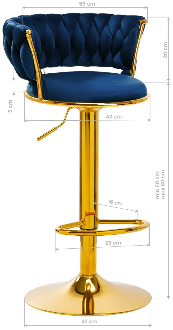 Scaun de bar 4Rico QS-B313a 147827 Velvet (Dark Blue/Gold)
