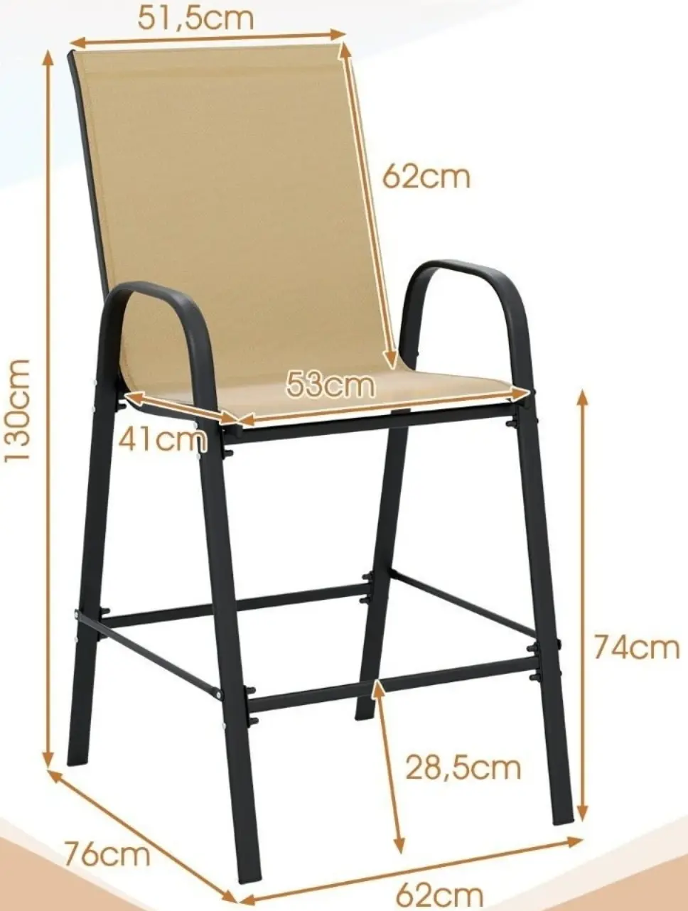 Set scaune de bar Costway NP12384MS-2 (Beige) - 3