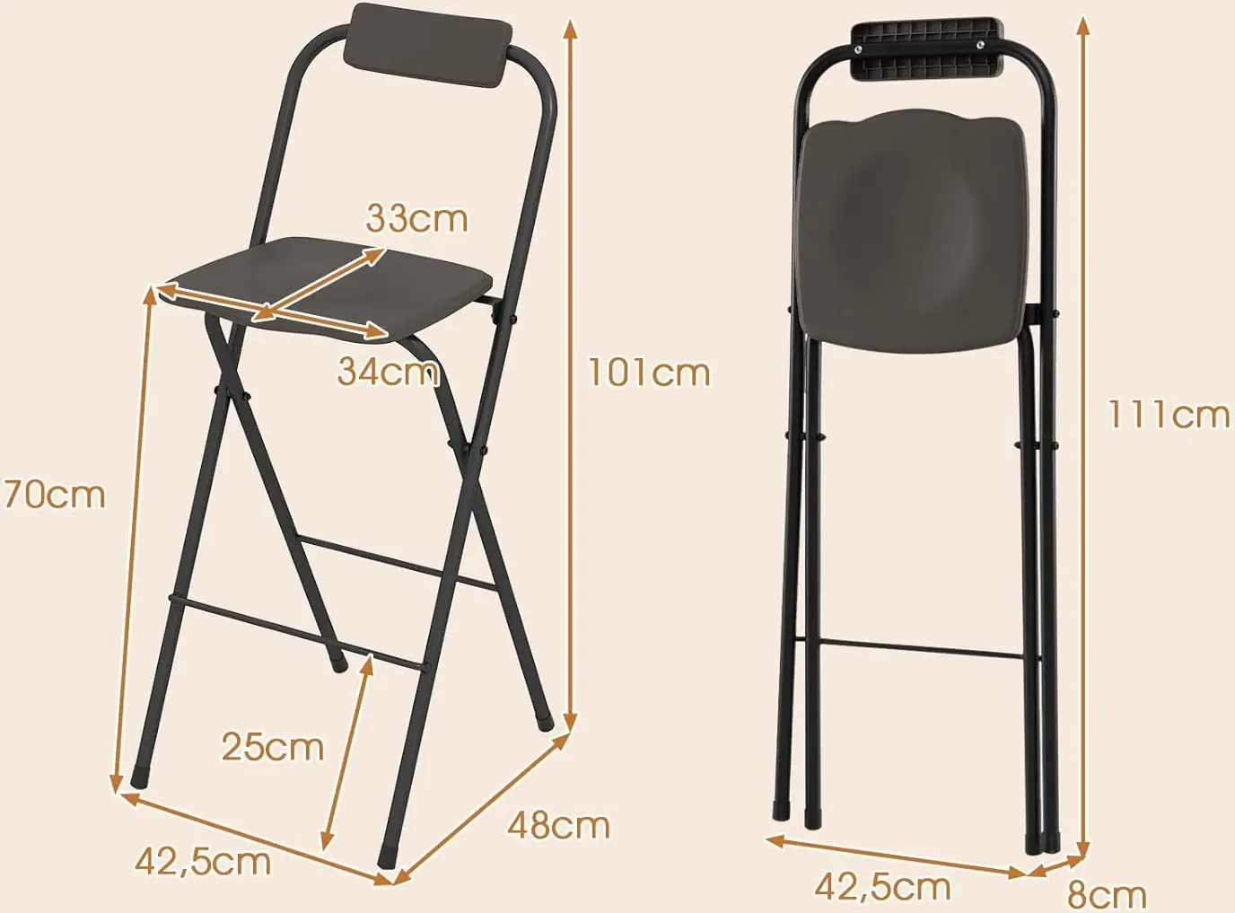 Комплект барных стульев Costway NP12698GR-2 (Gray) - 3