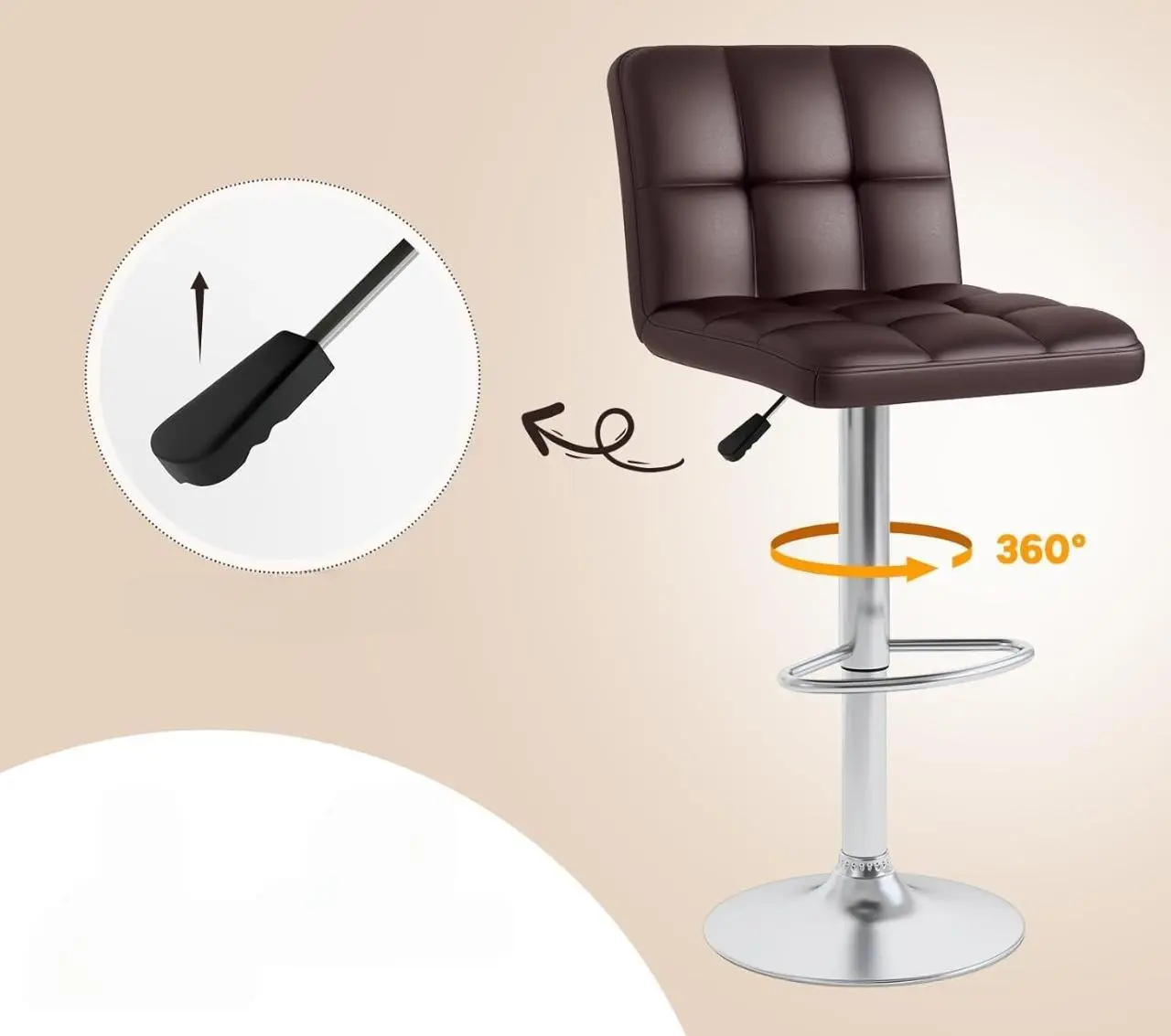 Set scaune de bar Costway HW66492CF-2 (Brown)