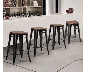 Set scaune de bar Costway HW66692BK-4 (Black/Brown)