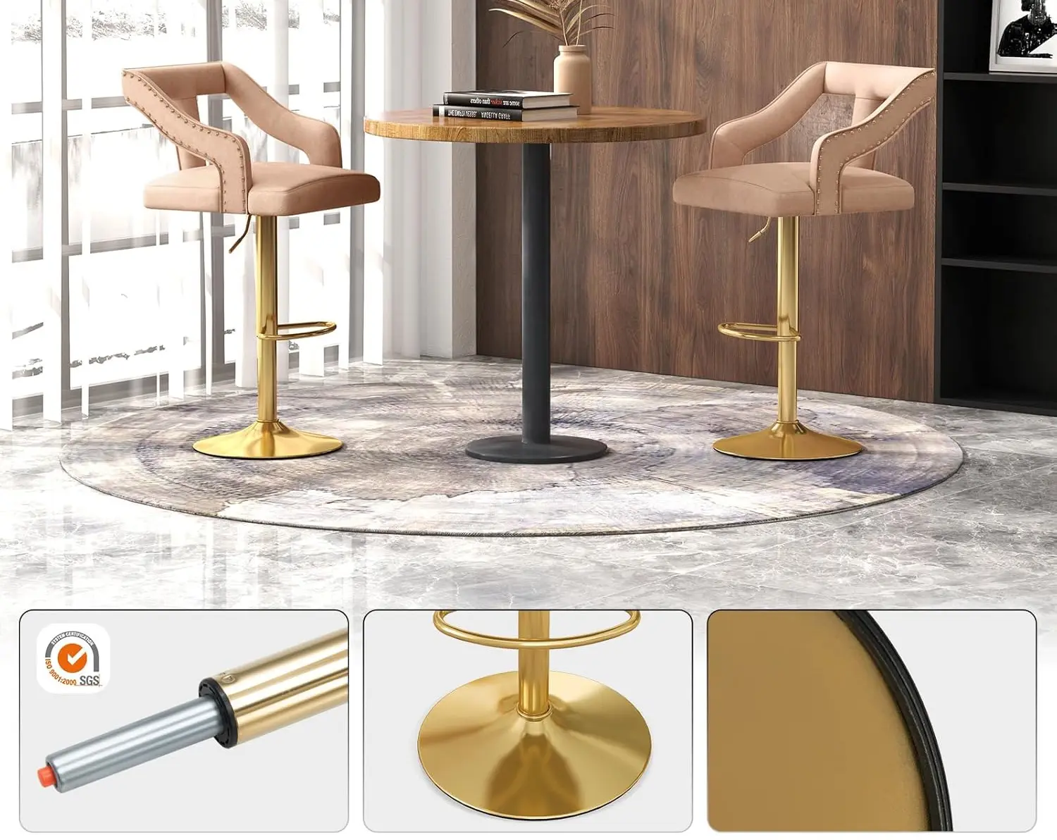 Набор барных стульев Costway JV11443PI-2 (Pink/Gold)