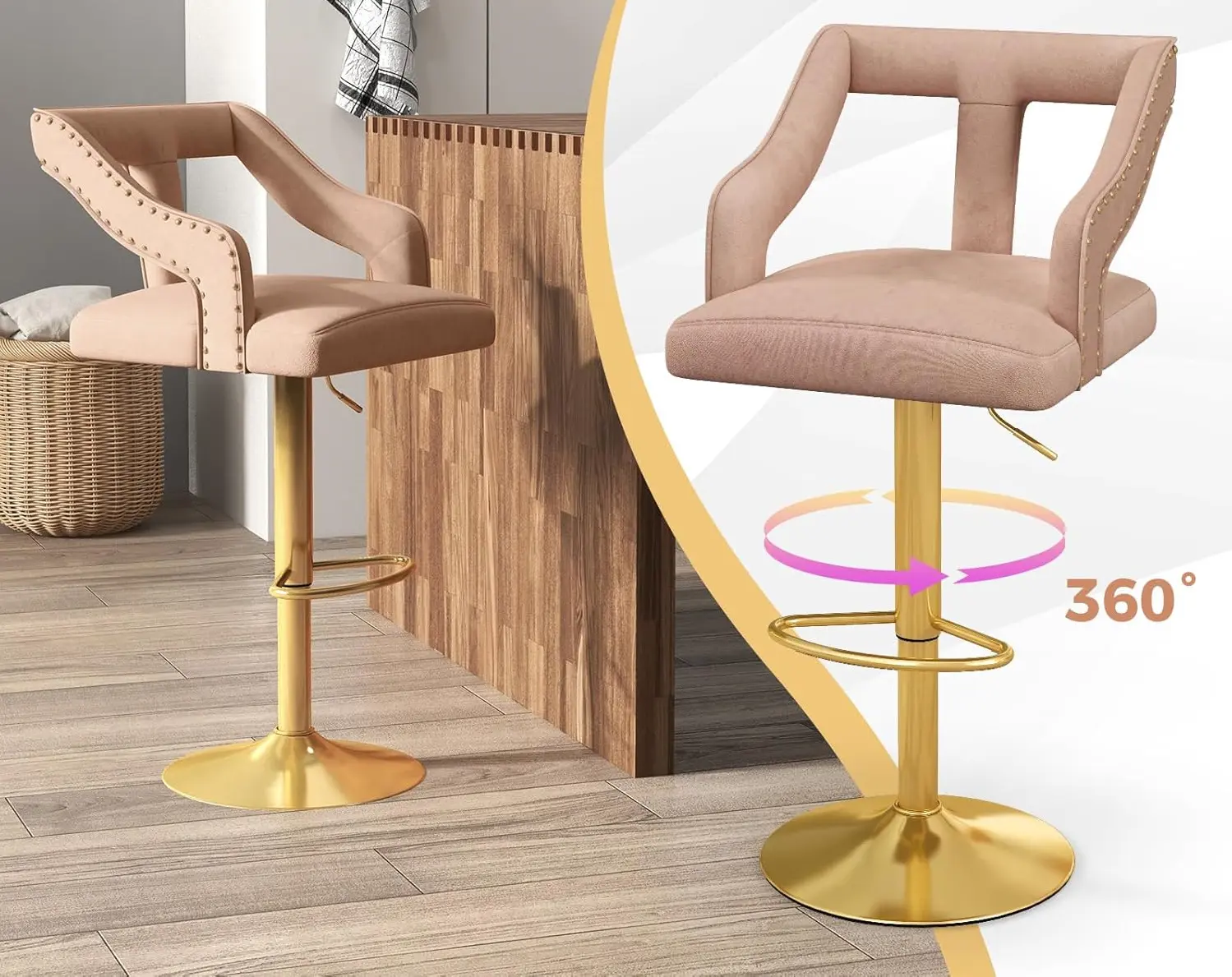 Набор барных стульев Costway JV11443PI-2 (Pink/Gold)