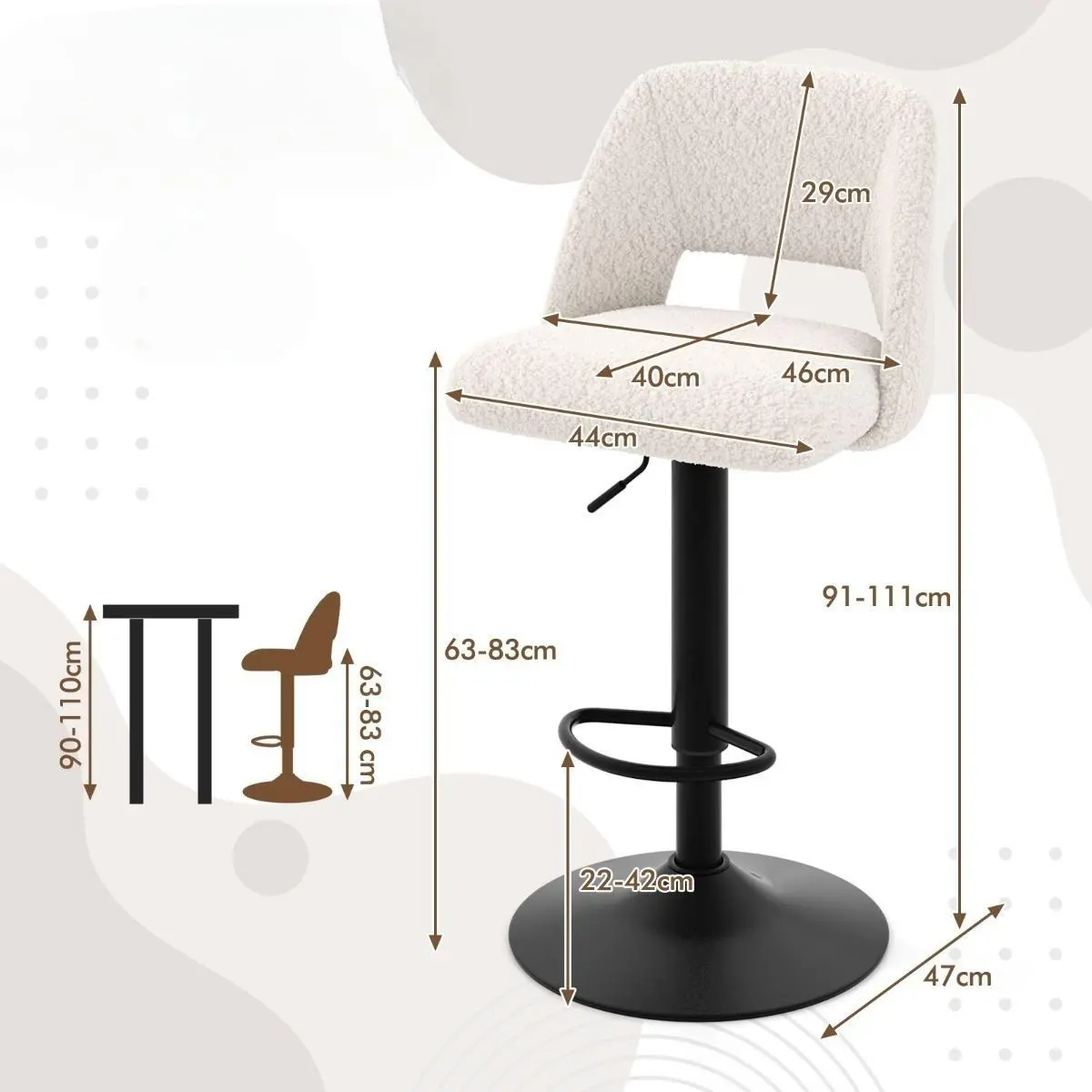 Set scaune de bar Costway JV11952WH-2 (White)