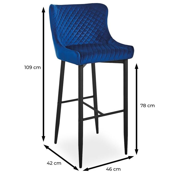 Scaun de bar Signal Colin B H-1 Velvet (Black/Navy Blue)