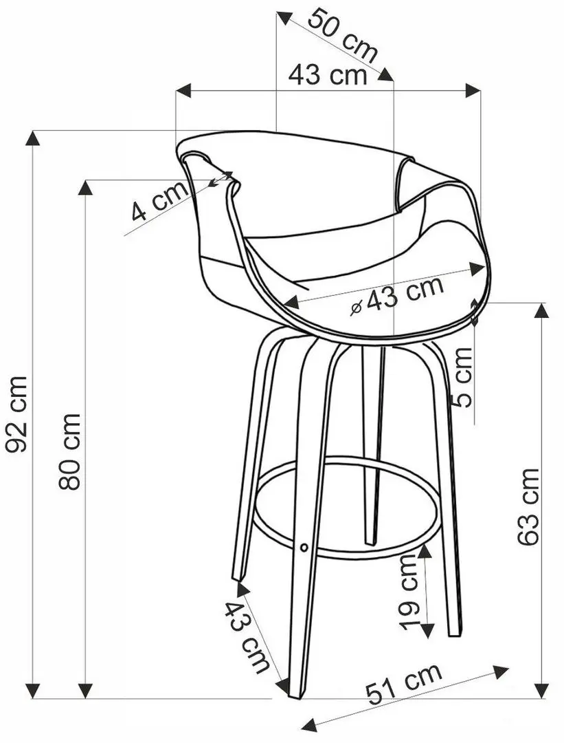 Scaun de bar Halmar H123 (Black/Walnut)