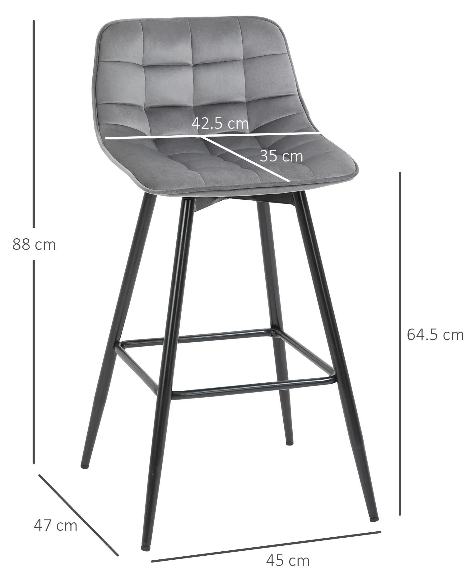 Set scaune de bar Homcom 835-271GY 2pcs (Grey) - 4