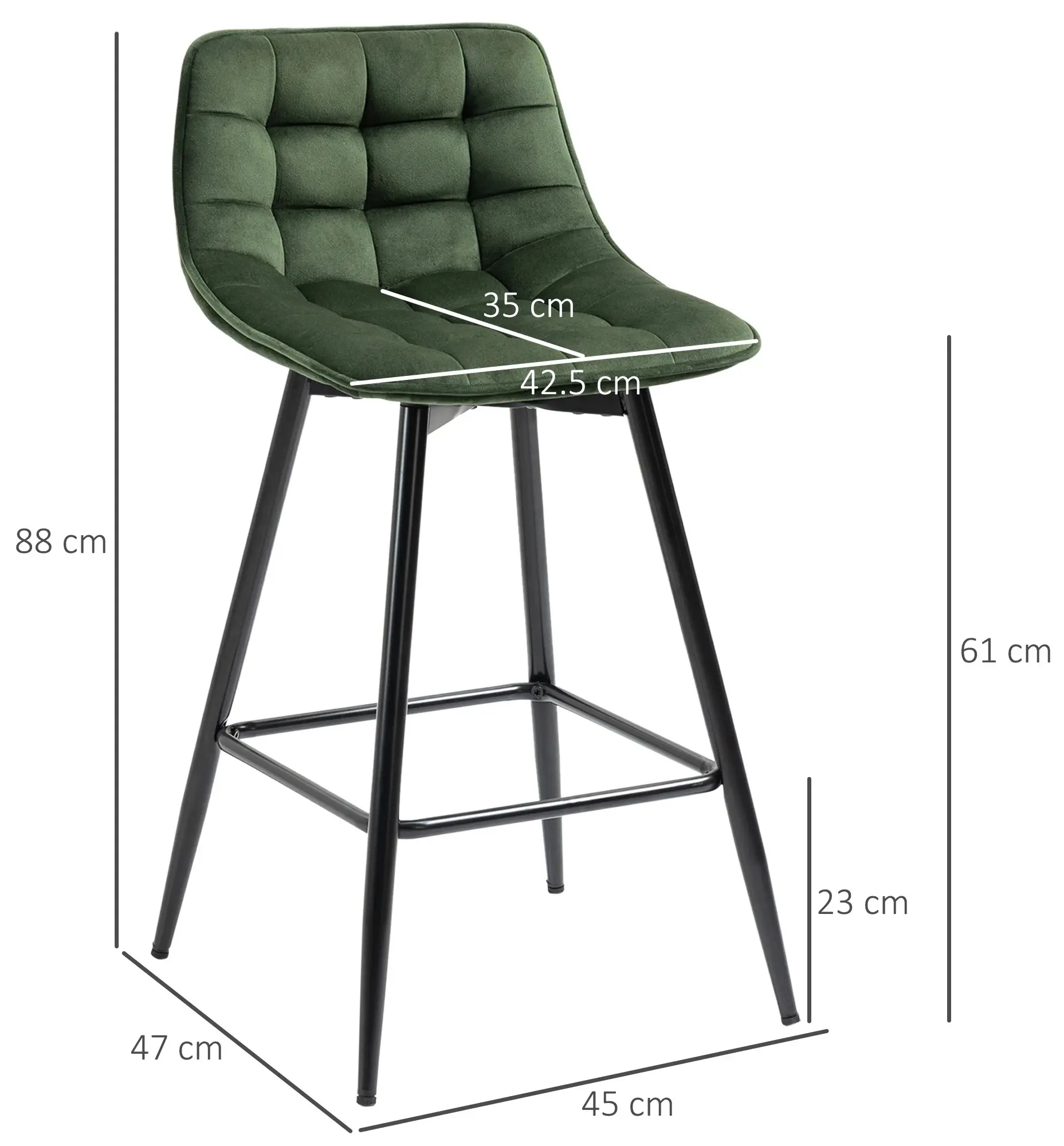 Set scaune de bar Homcom 835-271V00GN 2pcs (Green) - 4