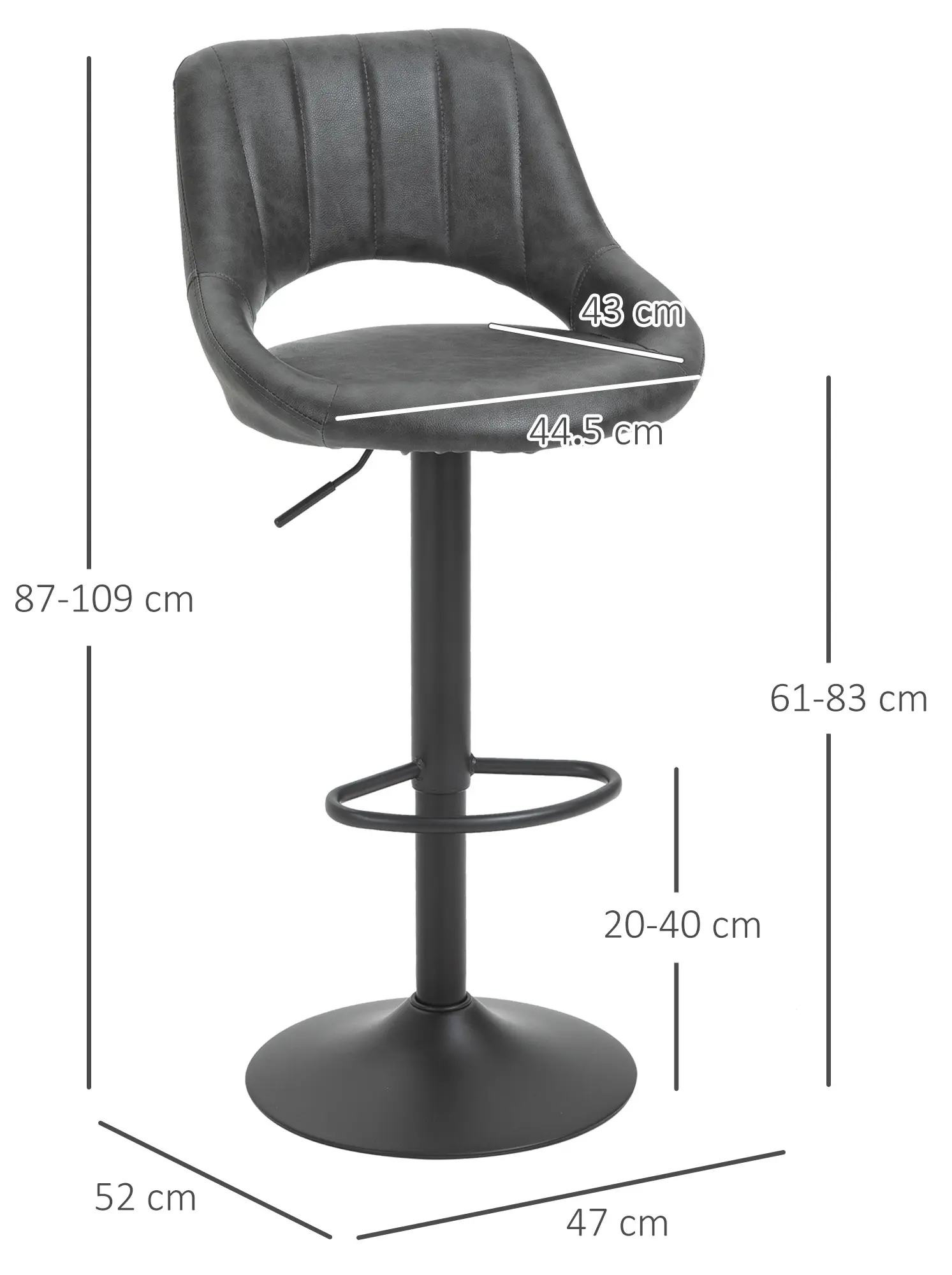 Set scaune de bar Homcom 835-357 2pcs (Grey) - 6