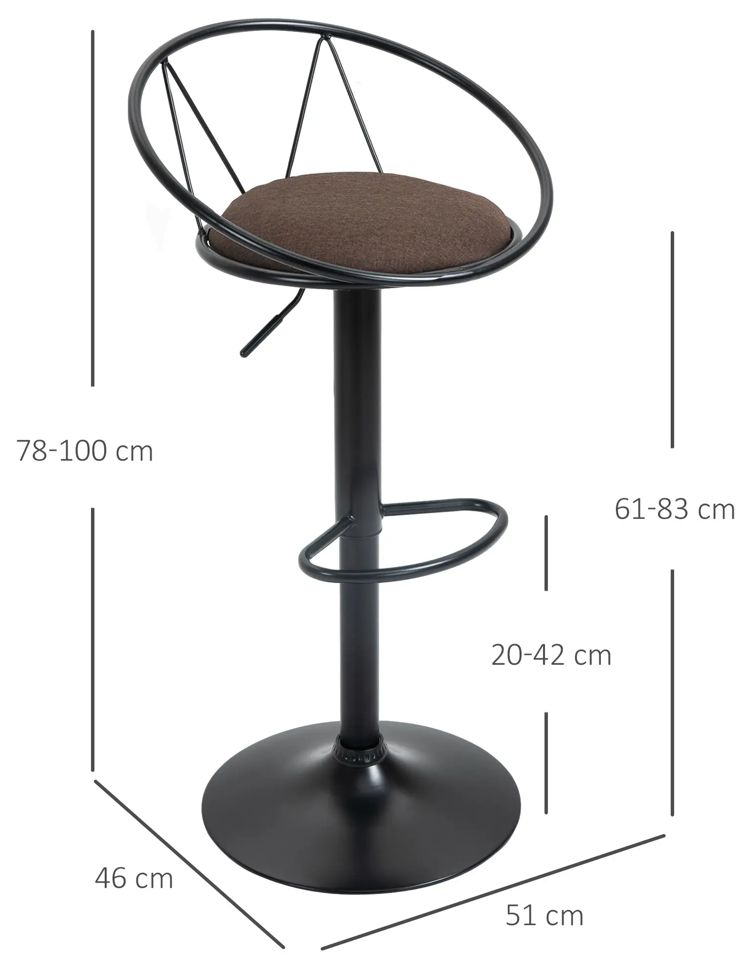 Set scaune de bar Homcom 835-453 2pcs (Brown) - 5