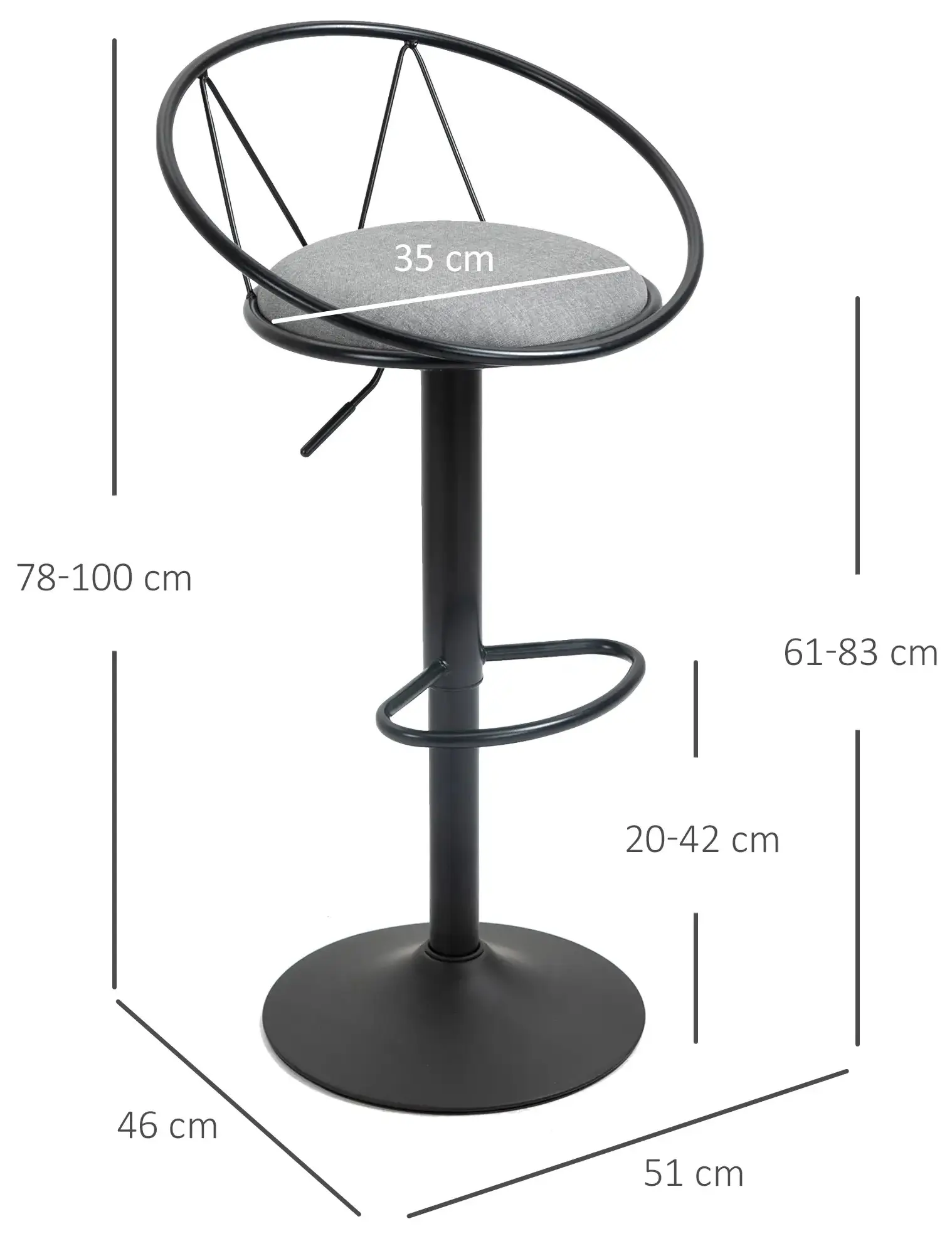 Set scaune de bar Homcom 835-453GY 2pcs (Grey) - 3