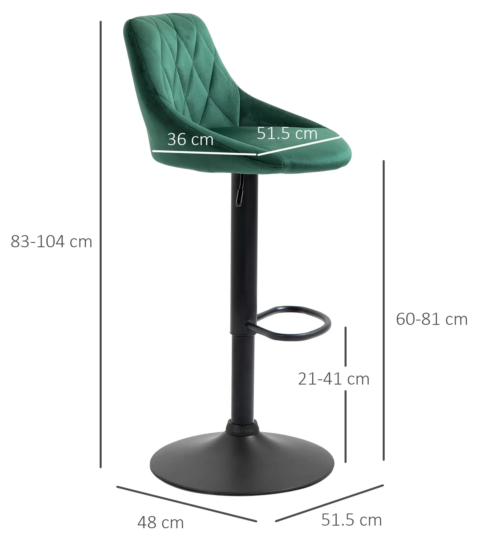 Set scaune de bar Homcom 835-502V02GN 2pcs (Green) - 4