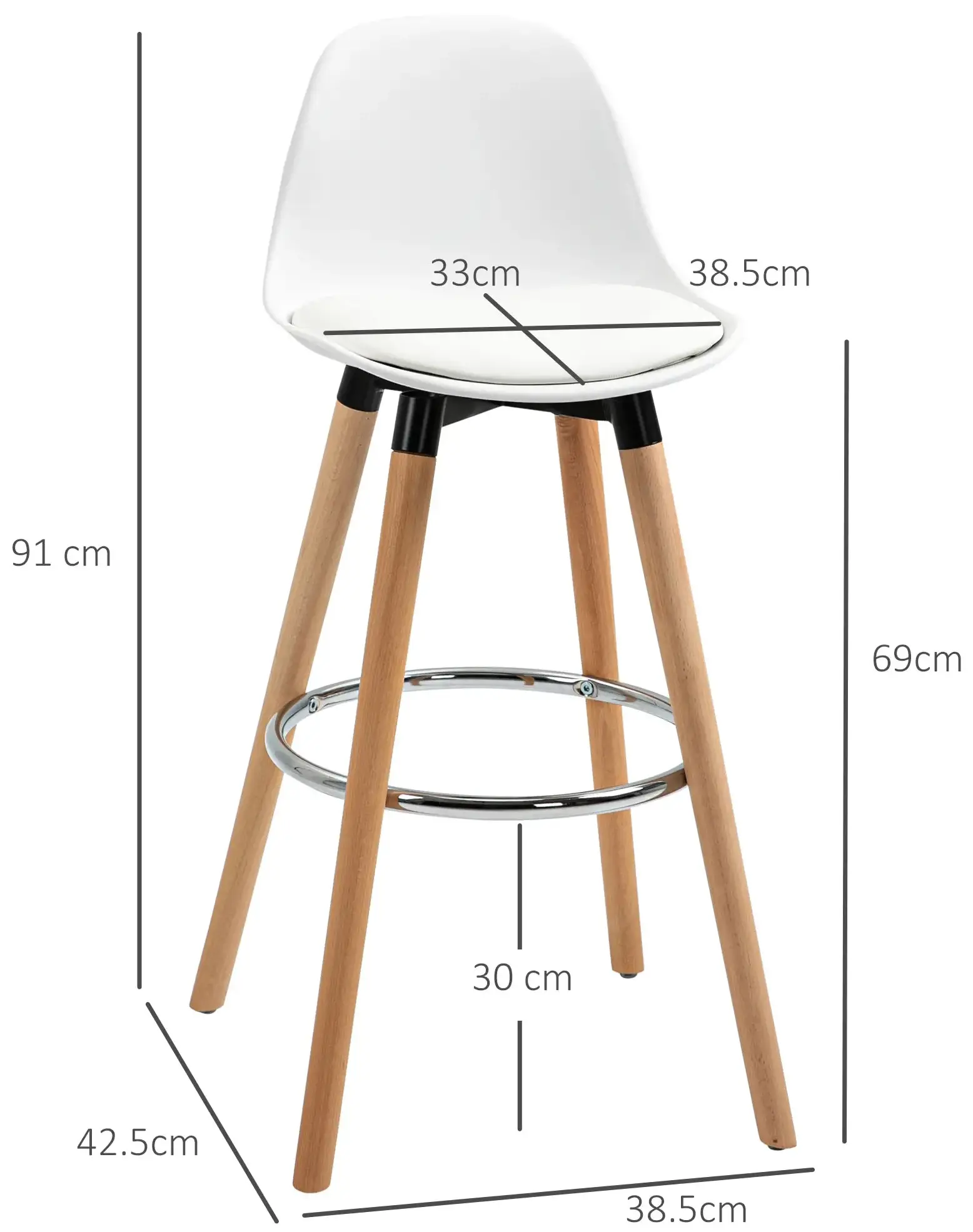 Set scaune de bar Homcom 835-594 2pcs (White) - 4
