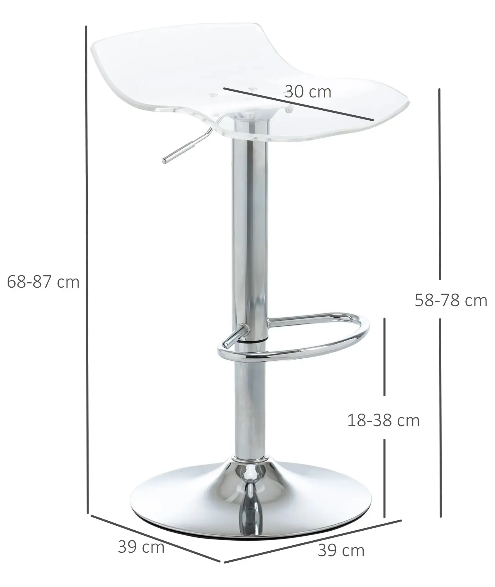 Set scaune de bar Homcom 835-622 (Transparent) - 4