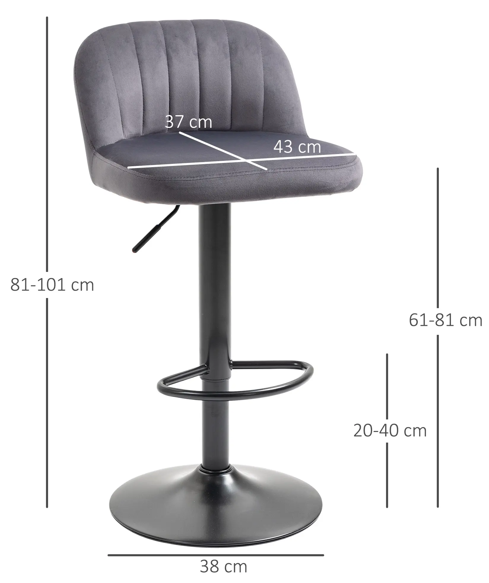 Set scaune de bar Homcom 835-738V00GY 2pcs (Grey) - 4