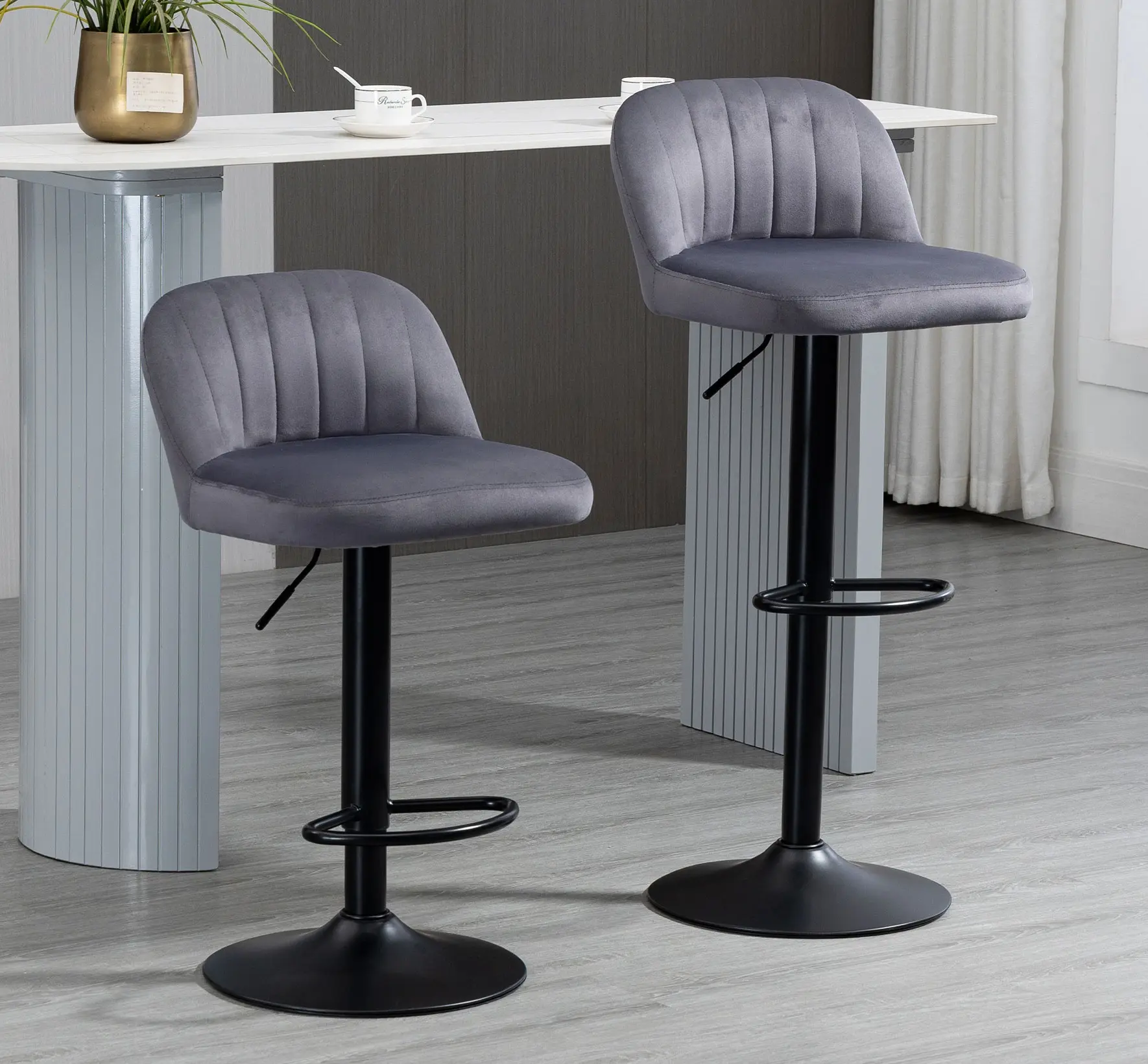 Set scaune de bar Homcom 835-738V00GY 2pcs (Grey) - 7