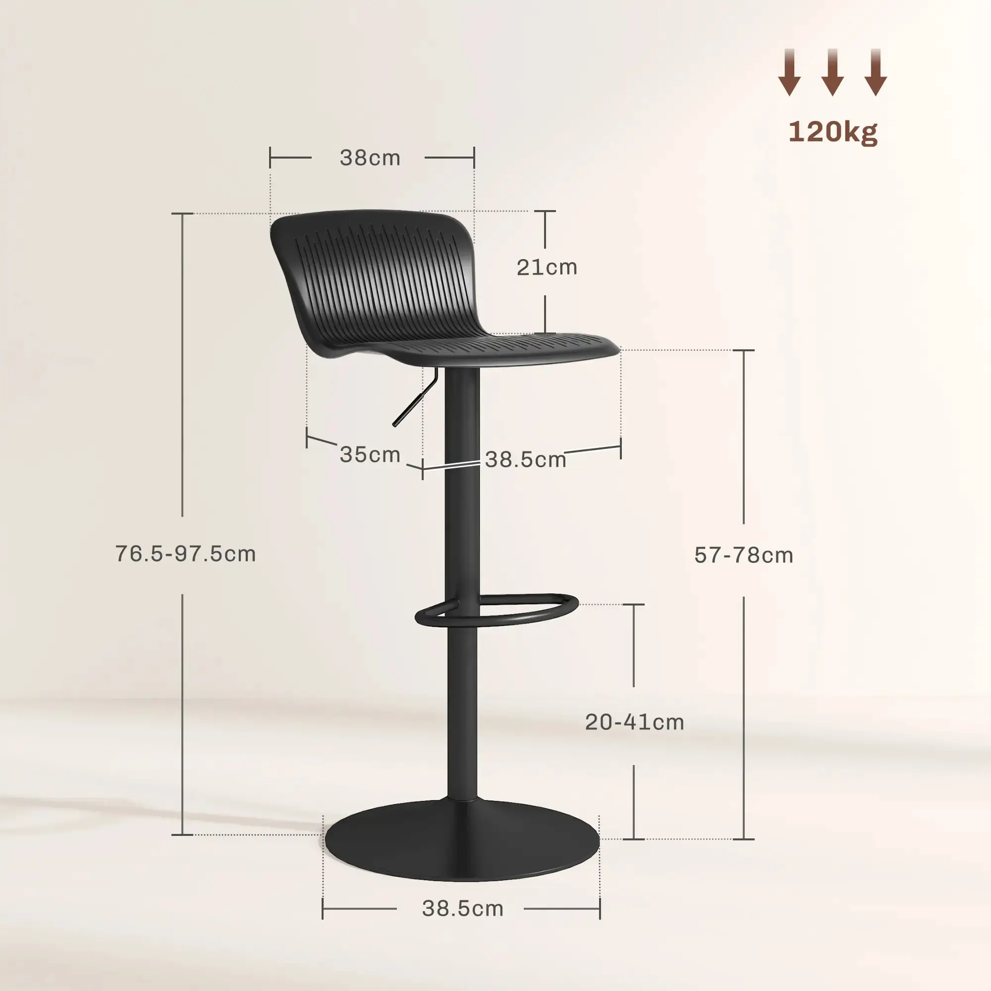 Set scaune de bar Homcom 83A-159V00BK 2pcs (Black) - 4