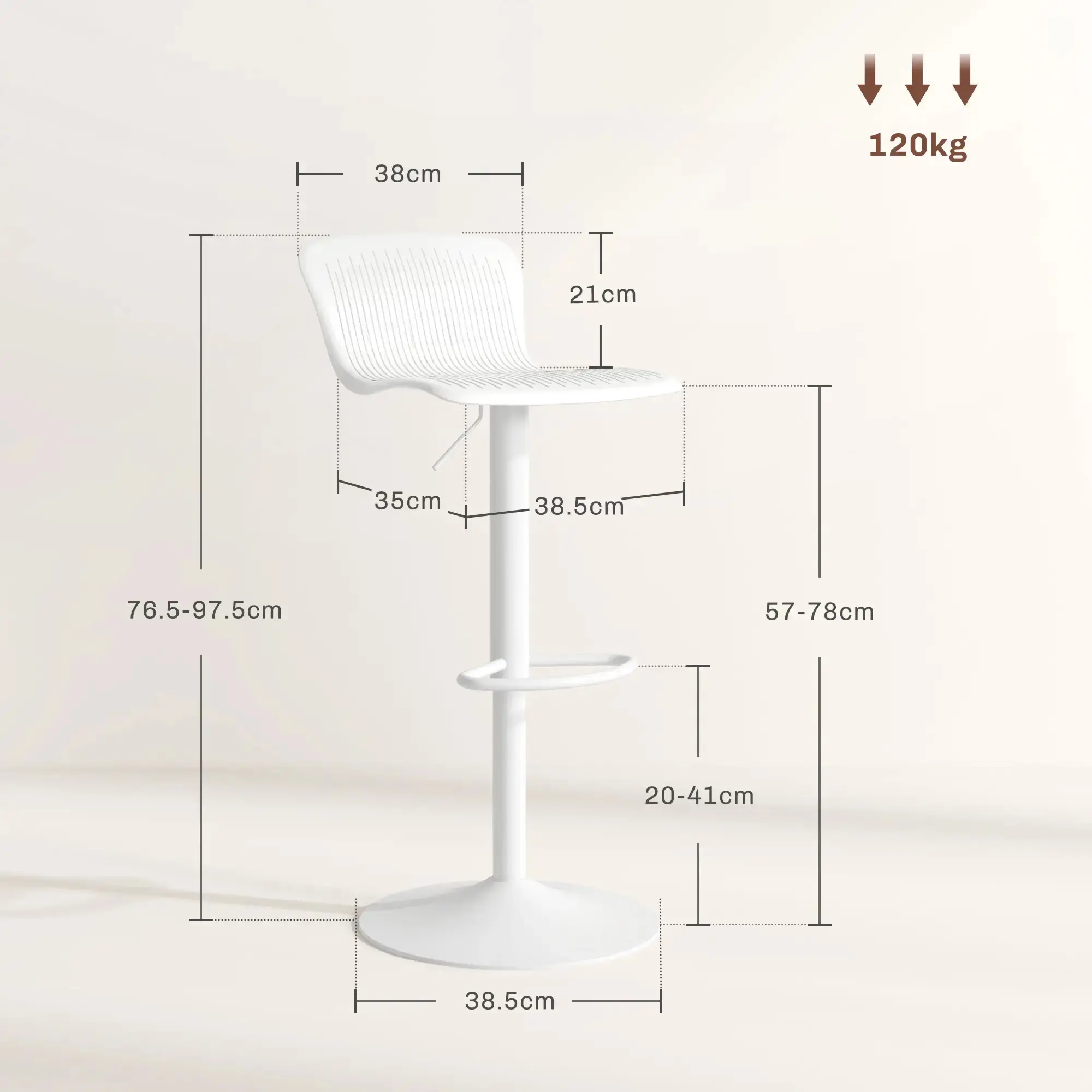 Set scaune de bar Homcom 83A-159V00WT 2pcs (White) - 4